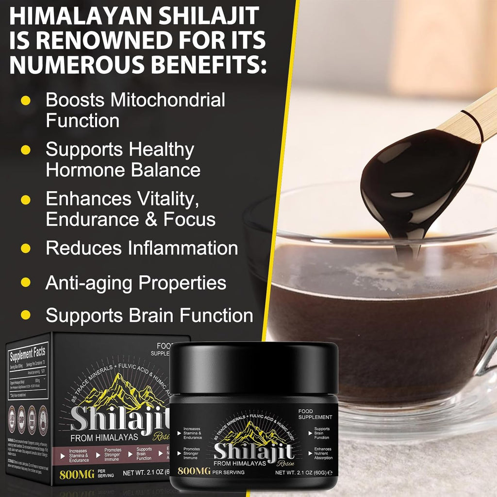 Revitalize Your Health with Premium Shilajit Pure Himalayan Organic Resin - 800MG Gold Grade Loaded with 85+ Fulvic Acid & Essential Trace Minerals for Ultimate Wellness
