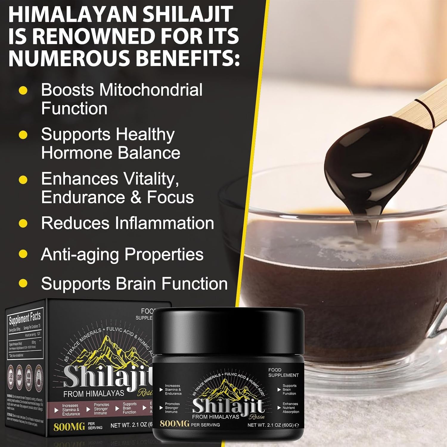Revitalize Your Health with Premium Shilajit Pure Himalayan Organic Resin - 800MG Gold Grade Loaded with 85+ Fulvic Acid & Essential Trace Minerals for Ultimate Wellness