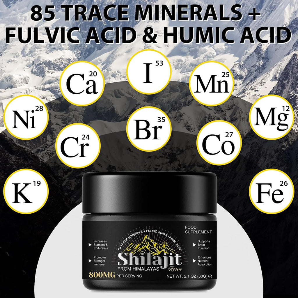 Revitalize Your Health with Premium Shilajit Pure Himalayan Organic Resin - 800MG Gold Grade Loaded with 85+ Fulvic Acid & Essential Trace Minerals for Ultimate Wellness